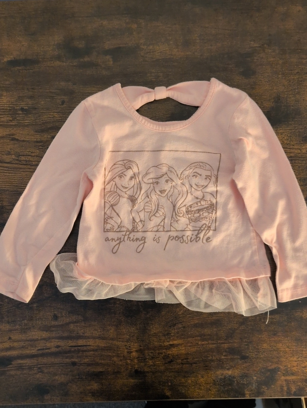 5/$25 Disney Pink Long-Sleeve Tee with Tulle Hem 3T